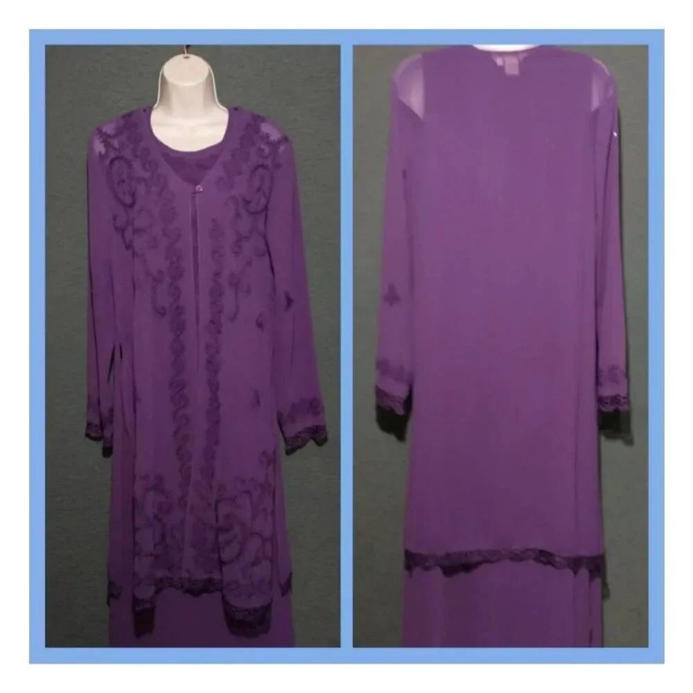 Lew Magram VINTAGE Women's Size Small Purple Embroidered 2 Piece Set Dress